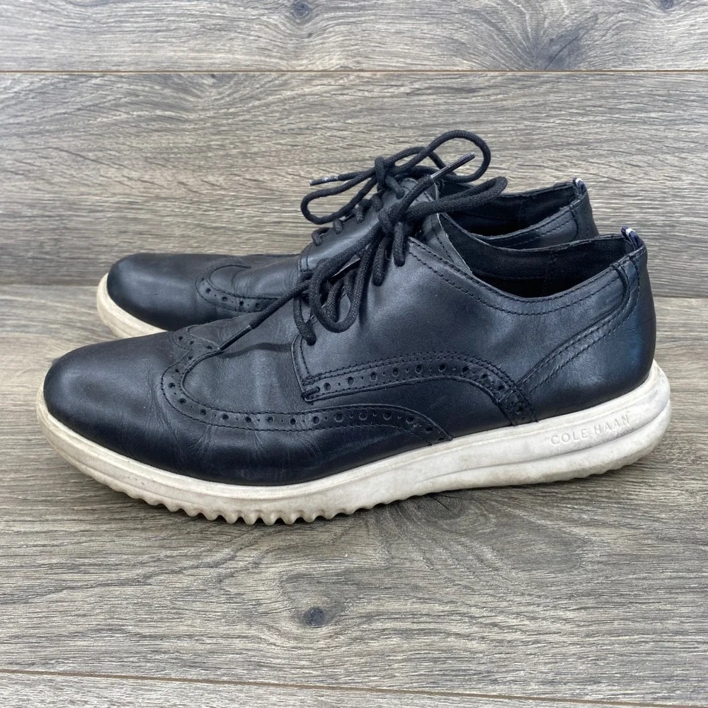 Cole Haan Grand Wingtip Oxford Mens 10 Black Leather Brogue C38712